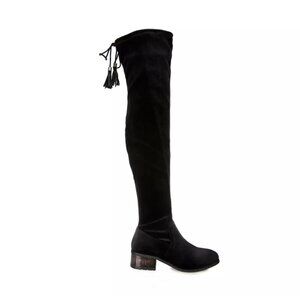 New in Box London Rag Rumple Women's black velvet Thigh-High Boots Size 5
